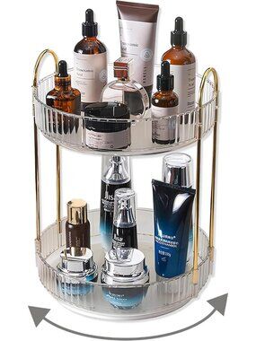 360 Rotating Makeup Organizer - 2 Tier Large Capacity Skincare & Cosmetics